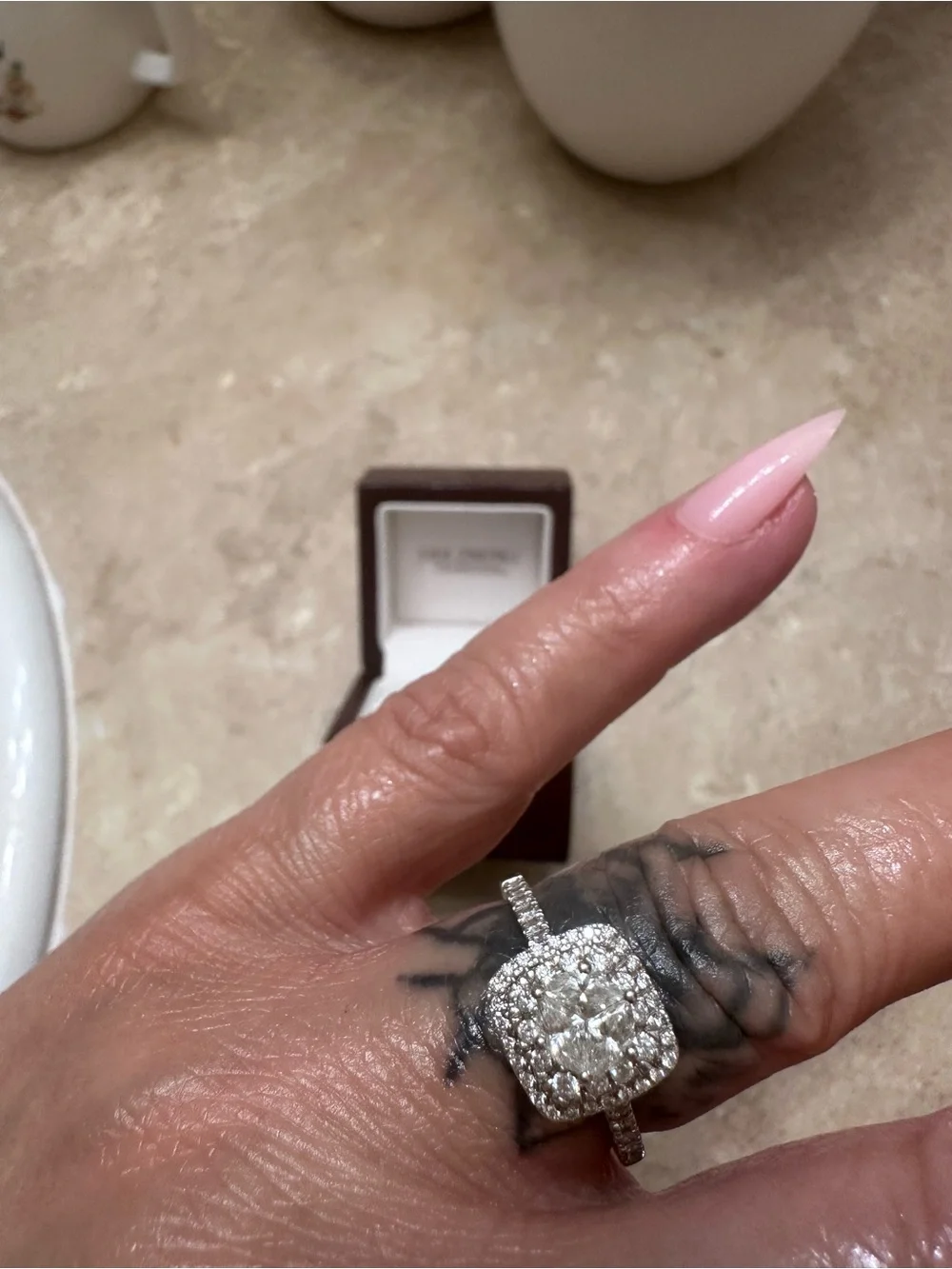 Diamond solitaire Halo Cluster Ring in Silver- White